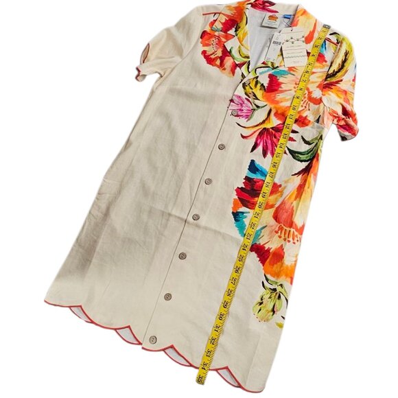 Farm Rio x Anthropologie Scalloped Shirt Dress, Linen Blend, Floral, Resort, S - Picture 6 of 12